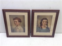(2) Framed/Matted Pastels of Young Boy & Girl