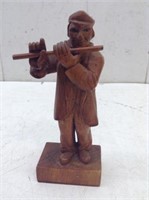 Vtg Wood Carving of Man Playing the Flute  7"