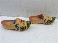 Pair of Oversized Wood Hand Painted Dutch Shoes
