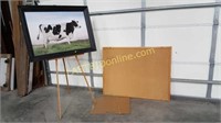 Wooden Easel,Cow Picture, Cork Board, Clipboard