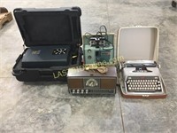Vintage typewriter,  projectors and radio