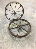 Two vintage wagon wheels