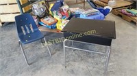 Child's Metal School Desk With Chair & Games