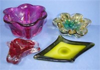 Four various art glass bowls