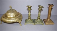 Three brass candlesticks