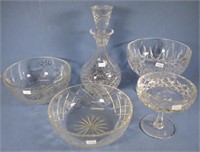 Crystal decanter and 4 bowls