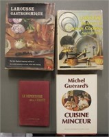 Two vintage Larousse cookbooks and 2 others