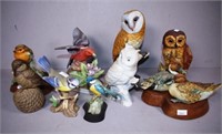 Nine various ceramic bird figurines
