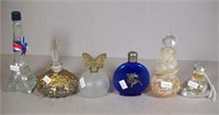 Six various vintage glass perfume bottles