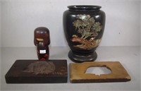 Vietnamese wooden vase, Japanese Kokeshi doll