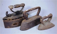 Three various vintage stove top irons