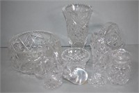 Seven vintage cut glass & crystal pieces