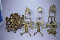Quantity of brass easels and stands