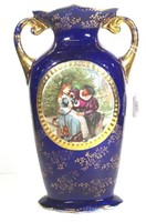 Vintage blue ceramic mantle vase