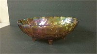 Footed, Oval Carnival Glass Fruit Bowl