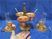 aluminum serving set & small candle holders