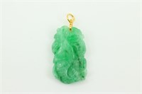 Carved Jade Fish Pendant w/18K Gold