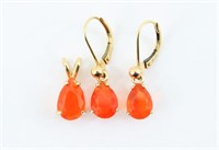 Fire Opal Pendant & Earring Set 14K Gold