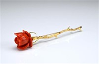 Vintage yellow gold and coral bar brooch