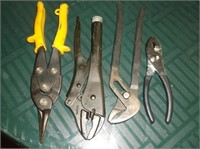 Pipe Wrench, pliers, Screwdrivers, misc tools