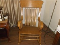Oak high-back Slat Rocker & Child's Chair &