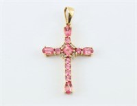Pink Tourmaline Diamonds & 14K Gold Cross Pendant