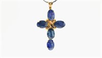 2.5 Carats Sapphires & 14K Gold Cross Pendant