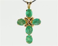 1.9 Carats Emeralds & 14K Gold Cross Pendant
