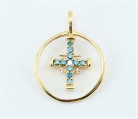 Blue Diamonds & 14K Gold Cross Pendant