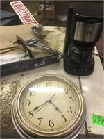 CLOCK, COFFEE MAKER AND LARGE JUG