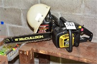 McCulloch Chainsaw w/ bar oil + helmet