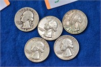 Washington Silver Quarters (5) 1943-64