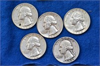 Washington Silver Quarters (5) 1952-64