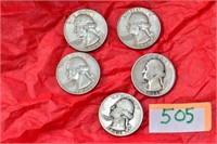 Washington Silver Quarters (5) 1935-61