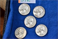 Washington Silver Quarters (5) 1946-64