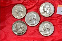 Washington Silver Quarters (5) 1956-64