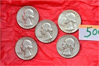 Washington Silver Quarters (5) 1954-64