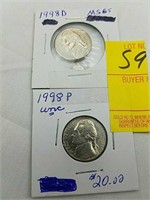 1998 d & p  nickels ms65
