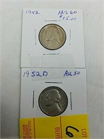 1942 ms60, 1952 au50 nickels