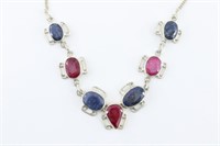 35 Carats of Sapphires & Rubies. Sterling Necklace
