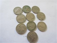 10 1960's sixpence