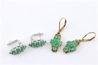 2 Pair Emerald Earrings in Sterling Vermeil