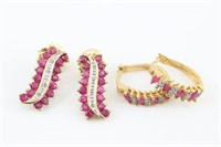 2 Pair Ruby & Diamond Earrings in Sterling Vermeil