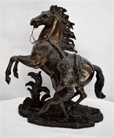 Vintage Large Bronze Horse & Groom Statue