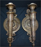Pair Antique French Brass Torch Wall Sconces
