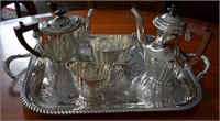 English Silver Plate Tea & Coffee Set & Tray