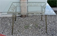 Wrought Iron Glass Top Patio Table Gold Tone