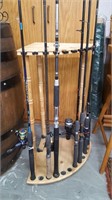 FISHING ROD STAND/RODS AND REELS