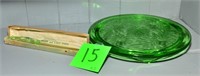 Green Depression cake plate w/ knife