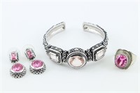 Sterling Silver w/Pink Glass Set